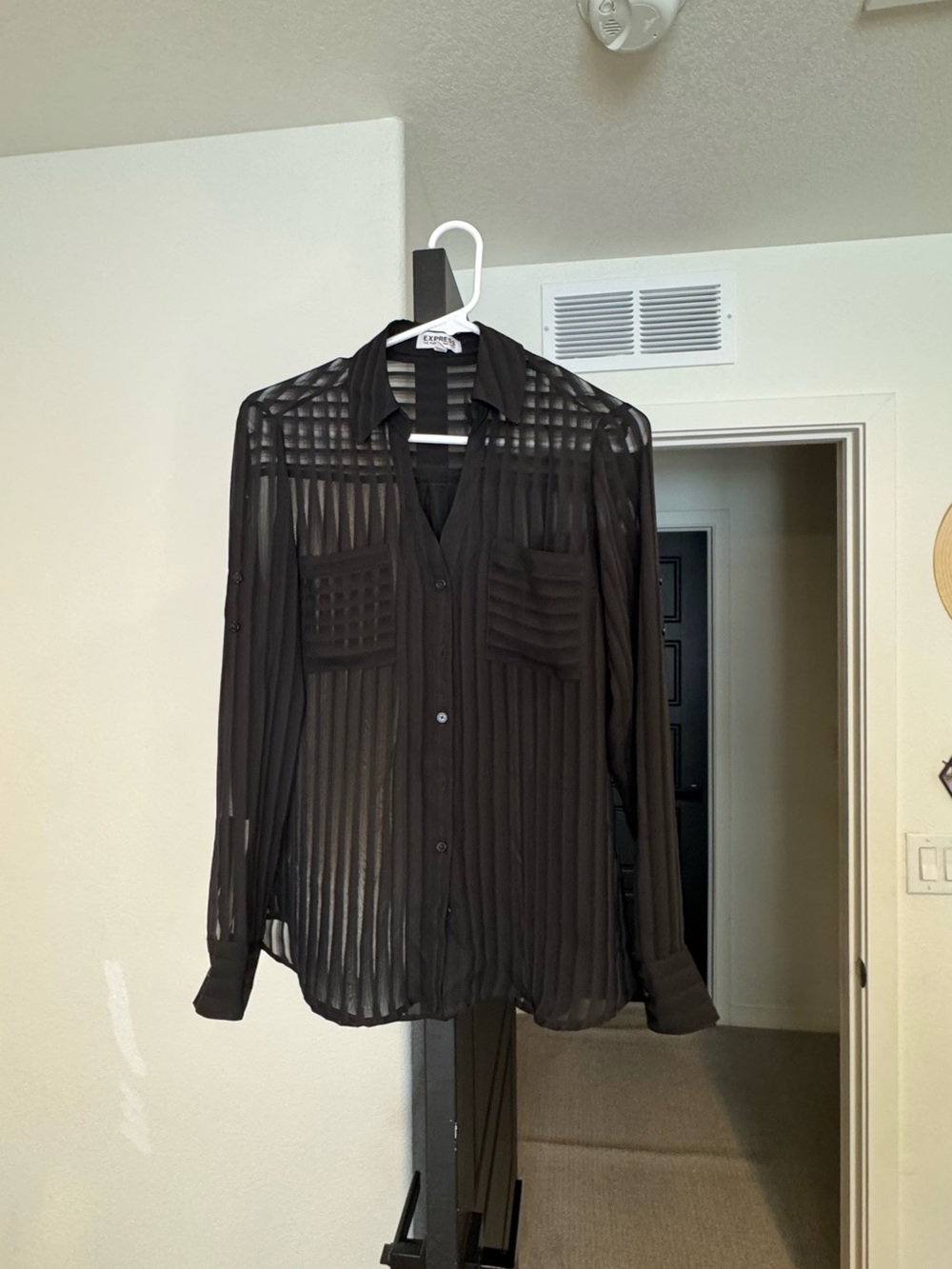 Express Black Sheer Striped Shirt
